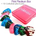 Pink Pick Picks Pics Plectrum Holder and 10 Plectrums - Variety of Guages & Cool Rock Pocket Case