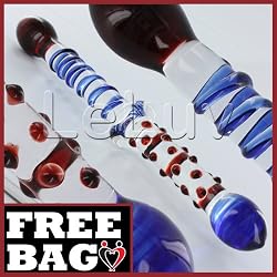 Red Pearls Blue Swirl Double Headed Glass Dildo