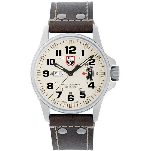 Luminox Field 42mm 1827 Ivory Dial Brown Leather Mens Watch