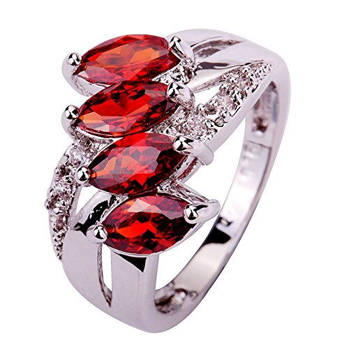 Psiroy 925 Sterling Silver Stunning Created Gorgeous Women's 5mm*3mm Marquise Cut Garnet Filled Ring