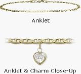 10 Karat 10 Yellow Gold Flat Gucci Style White Stone Heart Charm Anklet