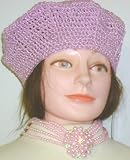 Bp513, Saphire Color Cultured Pearl and Quartz Chocker Necklace and Matching Earrings for Women and Teens Offered in Combination with Hand Crocheted Metallic Pink Gimp Beret