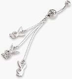 Long chains with a cascade of Playboy bunnies belly button ring