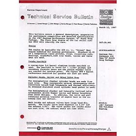 1967 DODGE CORONET 426 Hemi Engine Bulletin Manual
