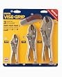 Irwin 2077703 Vise Grip 3 Piece 10-Inch Straight, 7-Inch Curved, and 5-Inch Curved with Wire Cutter Plier Set with Free Pocket Knife