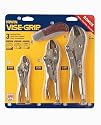 Irwin 2077703 Vise Grip 3 Piece 10-Inch Straight, 7-Inch Curved, and 5-Inch Curved with Wire Cutter Plier Set with Free Pocket Knife