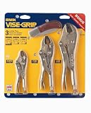 Irwin 2077703 Vise Grip 3 Piece 10-Inch Straight, 7-Inch Curved, and 5-Inch Curved with Wire Cutter Plier Set with Free Pocket Knife