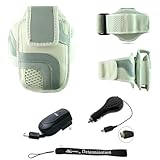 White Adjustable Deluxe Sportband / Workout Armband with Adaptable Neck Str ....