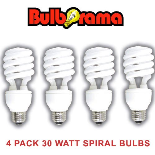 30 WATT SPIRAL FULL SPECTRUM COMPACT FLUORESCENT 50K SPECTRA BRITE 10,000 HOUR CFL REPLACES 125 WATT INCANDESCENT BULBS WITH CRISP WHITE DAYLIGHT COLOR TONE (4 PACK)