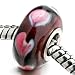 Pink Flower Black Murano Glass Bead - Pandora title=