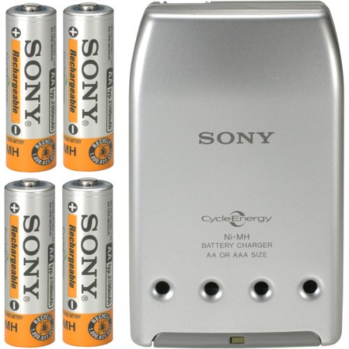 Sony Quick Battery Charger with 4 AA Ni-MH Rechargeable Batteries