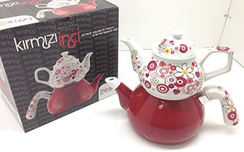 3 Pieces Tea Kettle Set-Family Size,Enamel,Stove Top, Tugra Kirmizi Inci