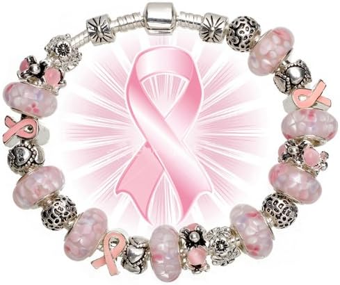 7.1inch/18cm 2013 New Arrivals Pandora European Style Pink Ribbon Charm Beaded Silver Plated Bracelets for Women Girls Jewelry For Breast Cancer Awareness