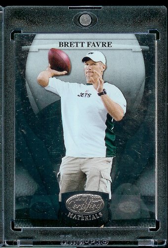 2008 Leaf Certified Materials Football Card - Brett Favre / New York Jets / NFL Trading Card in Protective Display Case!