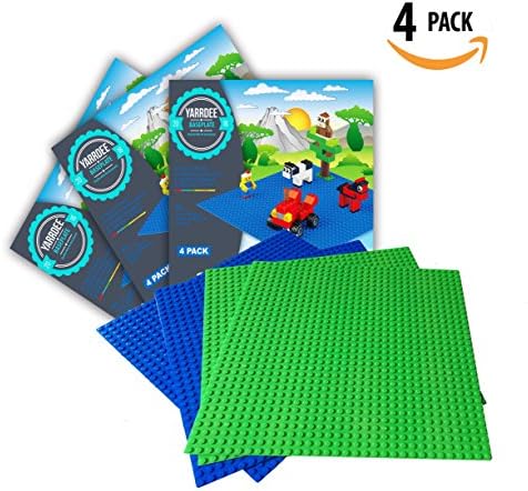 LEGO Baseplate By Yarrdee | Will Not Warp | 10" x 10" Large | 2 Green Plates + 2 Blue Plates | Lego Base Plate Perfect For Lego Activity Table | Tight Fit &amp; Compatible With Legos