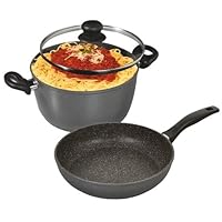StoneDine - Non-stick Stone Cookware - 3 Piece Set - Large 11' diameter pan & XL 11' XL Pot + Lid that fits both