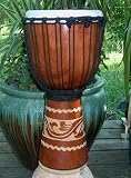 Carved Kalimantan Design Djembe Drum- 19-20 Tall x 10-11 Head