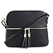 SG SUGU Lunar Lightweight Medium Dome Crossbody Bag Shoulder Bag with Double Tassels | Zipper Pocket | Adjustable Strap|Black