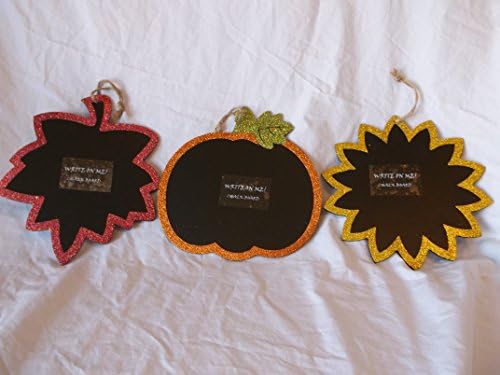 Set of 3 Glitter Hanging Plaques Chalkboard Leaves Pumpkin Starburst Thanksgiving Decor Halloween Decoration
