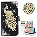 STENES Bling Wallet Case Compatible with Samsung Galaxy Note 4 - STYLISH - 3D Handmade Crystal Peacock Magnetic Wallet Design Leather Cover Case - Black