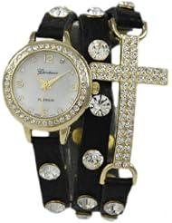 Geneva Platinum Cross Wrap Watch in Black