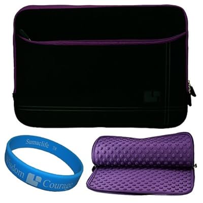 Black with Purple Trim Micro Suede Nubuck Sleeve Case with Accessory Pocket for 13 inch Apple MacBook Pro MC700LL/A MC724LL/A MC516LL/A Laptop Computers + SumacLife TM Wisdom Courage Wristband