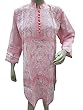 Pink White Kurta Chikan Embroidered Kurti Dress Medium