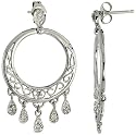 14k White Gold 1 1/4" (31mm) tall Chandelier Earrings, w/ 0.16 Carat Brilliant Cut Diamonds