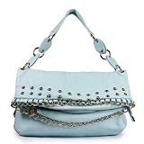 Folded Chained Handbag with Studs - Blue