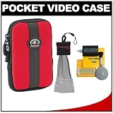 Tamrac 3814 Neoprene Neo's Pocket Video Camcorder/ Camera Case (Red) with Mini Spudz + 5-Piece Cleaning Kit for Sony Bloggie MHS-PM5, TS10, TS20, FS1, FS2 and FS3 (3D)