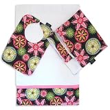 Chocolate Bloom Bib, Burp Cloth and Cuddle Blanket Set