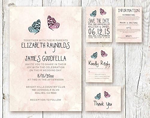 Cute Butterfly Wedding Invitations Suite (Invite, RSVP, Save the Date, Info &amp; Thank You Cards)