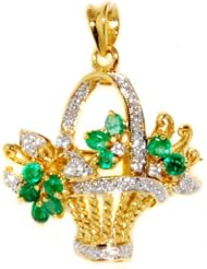 Flower Brooch/Pendant 18K Yellow Gold Diamond Emerald [I_011]