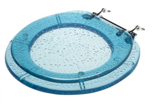 Deluxe Plastic Toilet Seat with Metal Hinges, Blue Bubbles