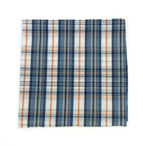 100% Cotton Navy and Orange Bold Plaid Pocket Square