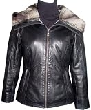 4000 Genuine Black Soft Supple Light Lambskin Leather Short Jacket Parka Fixed Hood with Faux Fur - Zipper Front Closure - Zipped Slash Pocket - Lined - Quilted with Insulation - Petite Regular Plus Size