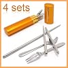 (Price/4 Sets)Golden, Portable Stainless Steel Dishware, Chopsticks Spoon Fork