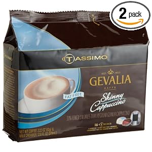 Gevalia Skinny Cappuccino, Fat Free (8 Servings), 16-Count T-Discs for Tassimo Coffeemakers (Pack of 2) [Amazon Frustration-Free Packaging]