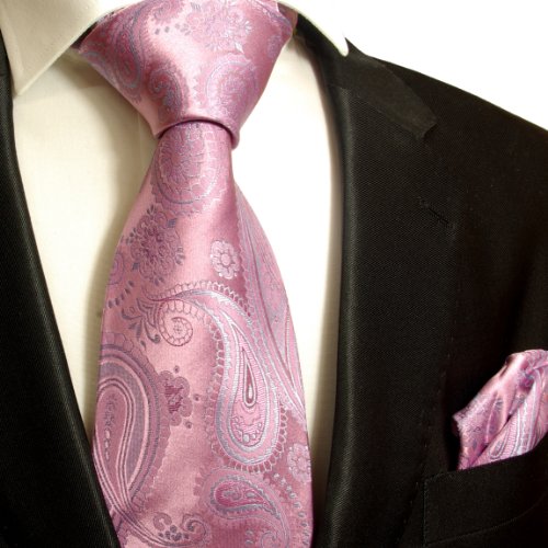 Krawatten Set 2tlg 100% Seide pink paisley Hochzeit Hochzeitskrawatte mit Einstecktuch