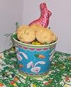 Scott's Cakes 1 lb. Almond Macaroon Cookies in a Blue Bunny Pail with Jelly Beans and Milk Chocolate Bunny