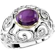 Sterling Silver and 14K Yellow Gold Cabochon Amethyst Ring