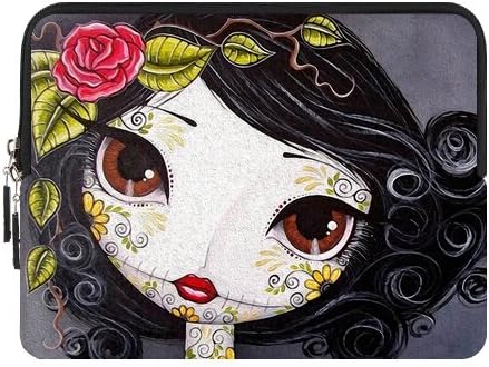 Portable Neoprene Sleeve Case Cover Pouch Bag for iPad Mini with Zipper Day of the Dead Sugar Skull Ladies Print.