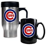MLB Chicago Cubs Stainless Steel Travel Mug & Black Ceramic Mug Set - Primary Logo