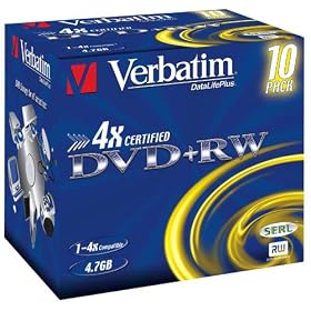 Verbatim 43246 DVD+RW 4.7GB 4x Certified, 10 pack, Individually cased