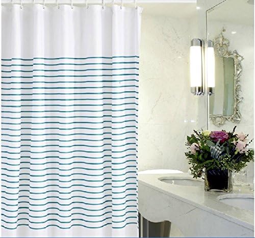White Simple Stripes Thickened Grey Grides Polyester Fabric Shower Curtain, Fashion Bathroom Accessory, Waterproof, Mildewproof Shower Curtain, 60x72 inches(150x180cm)