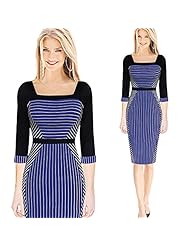 Cocktail Striped Print Square Neck Bodycon Dress/Homecoming Dress/Party Dress/Wedding Dress/Midi Dress 