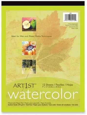 Art1st Student Grade Watercolor Pad - 12 Sheet - 192g - 9" x 12" - 12 / Pad - White Media