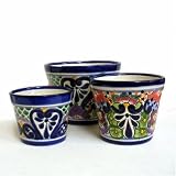 3 Piece Talavera Planter Pot Set, Assorted Colors