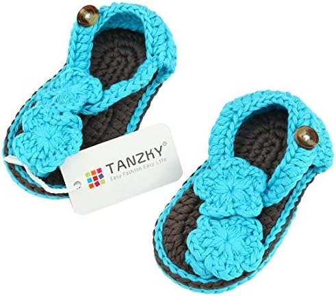 TANZKY® Baby Cotton Knitted Slippers Baby Girl Boy Flip Flops with Two Flower (Blue)