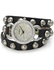 Geneva Black Studded Clear Crystal Womens Wrap Watch #10335
